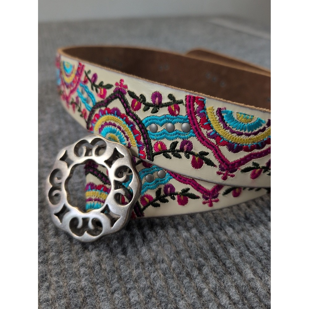 Lucky Brand Women's Leather Belt XL BOHO Silver Tone Buckle BUD0025